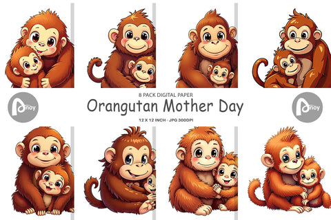 Digital Paper Orangutan Mother's Day Digital Pattern artnoy 
