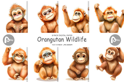 Digital Paper Orangutan Wildlife Digital Pattern artnoy 