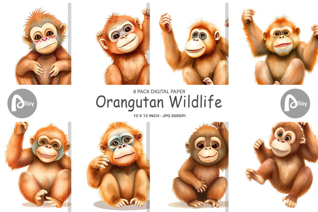 Digital Paper Orangutan Wildlife Digital Pattern artnoy 