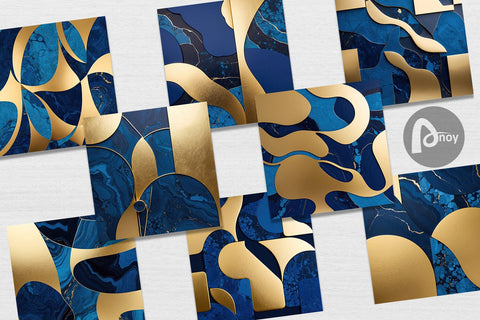 Digital Paper Organic Blue Gold Digital Pattern artnoy 