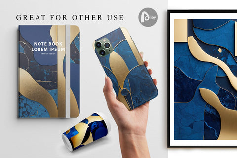 Digital Paper Organic Blue Gold Digital Pattern artnoy 