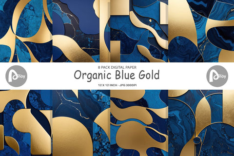 Digital Paper Organic Blue Gold Digital Pattern artnoy 