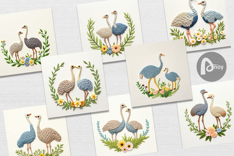 Digital Paper Ostrich Embroidery Digital Pattern artnoy 
