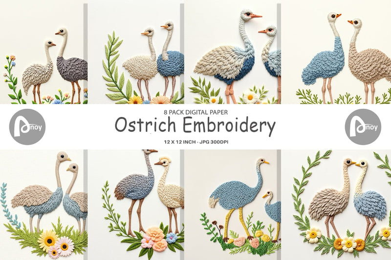 Digital Paper Ostrich Embroidery Digital Pattern artnoy 