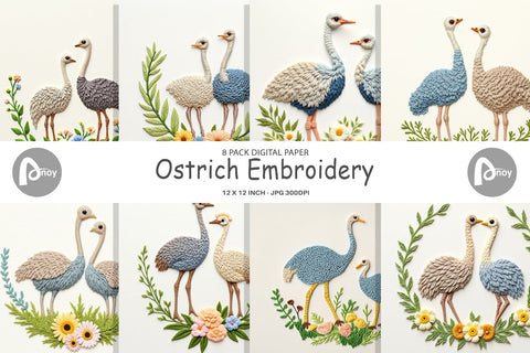 Digital Paper Ostrich Embroidery Digital Pattern artnoy 
