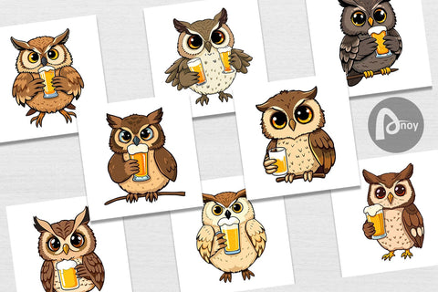 Digital Paper Owl Beer Day Digital Pattern artnoy 