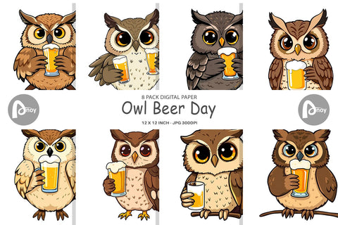 Digital Paper Owl Beer Day Digital Pattern artnoy 