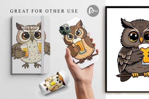 Digital Paper Owl Beer Day Digital Pattern artnoy 