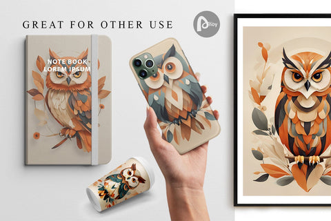 Digital Paper Owl Boho Art Sublimation artnoy 