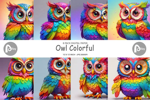 Digital Paper Owl Colorful Digital Pattern artnoy 