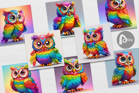 Digital Paper Owl Colorful Digital Pattern artnoy 