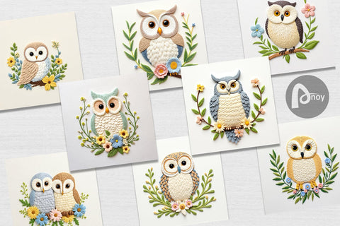 Digital Paper Owl Embroidery Digital Pattern artnoy 