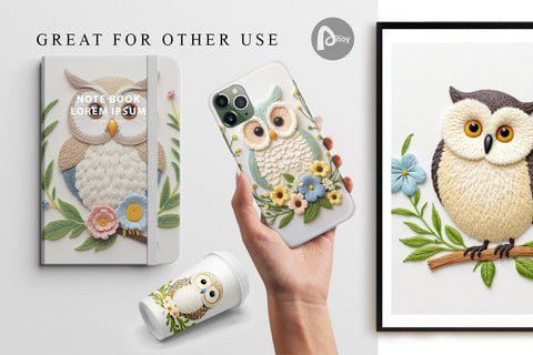 Digital Paper Owl Embroidery Digital Pattern artnoy 