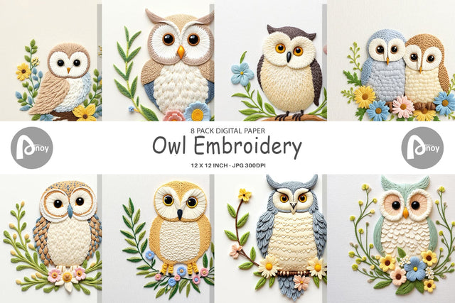 Digital Paper Owl Embroidery Digital Pattern artnoy 