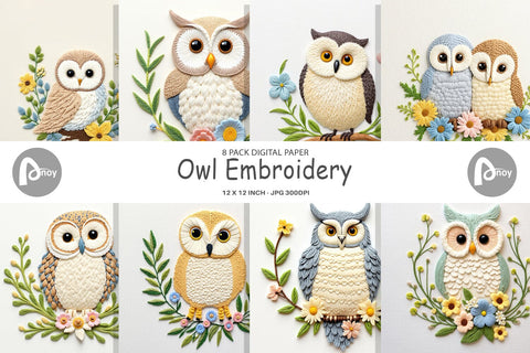Digital Paper Owl Embroidery Digital Pattern artnoy 