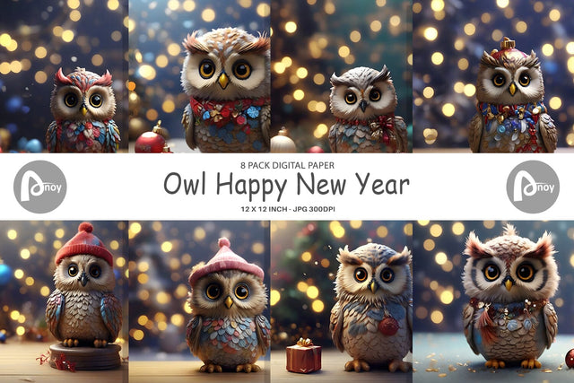 Digital Paper Owl Happy New Year Digital Pattern artnoy 