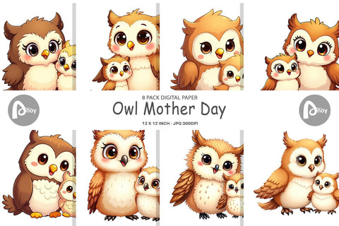 Digital Paper Owl Mother's Day Digital Pattern artnoy 