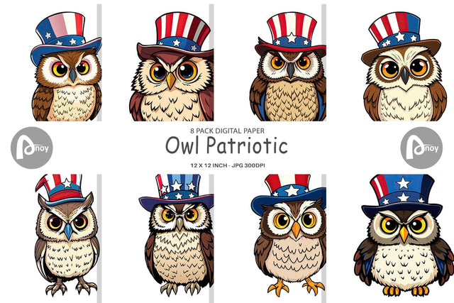 Digital Paper Owl Patriotic Digital Pattern artnoy 