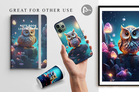 Digital Paper Owl Perched on Rock Digital Pattern artnoy 