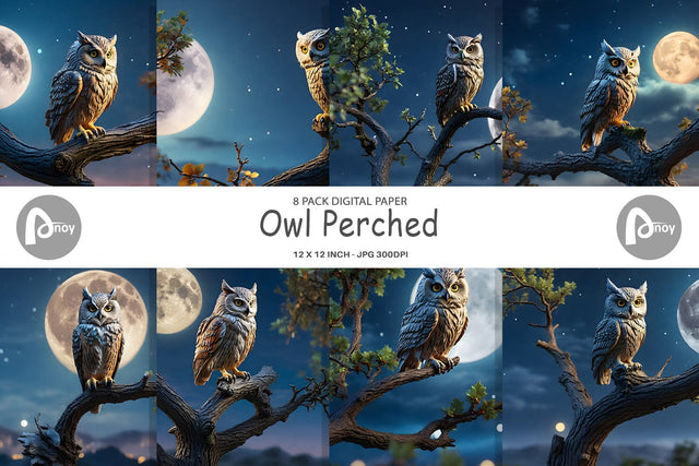 Digital Paper Owl Perched Sublimation artnoy 