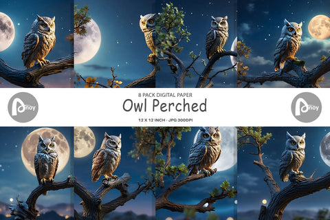 Digital Paper Owl Perched Sublimation artnoy 