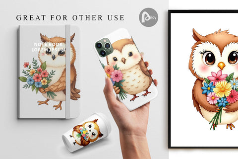 Digital Paper Owl Spring Bouquet Digital Pattern artnoy 