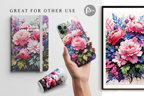 Digital Paper Painting Bouquet Flowers Digital Pattern artnoy 