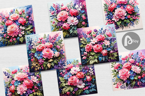 Digital Paper Painting Bouquet Flowers Digital Pattern artnoy 