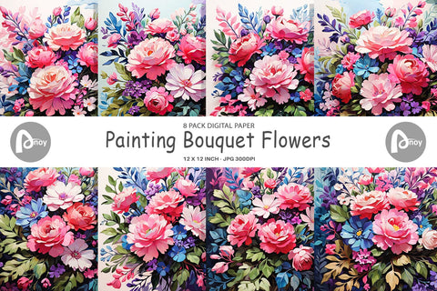Digital Paper Painting Bouquet Flowers Digital Pattern artnoy 