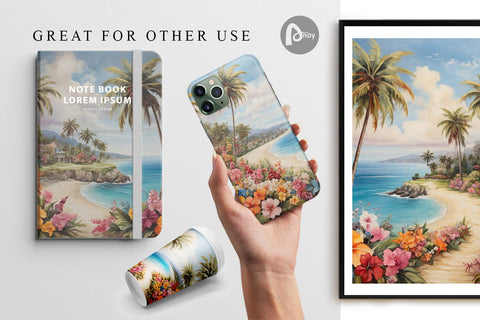 Digital Paper Painting Tropical Beach Digital Pattern artnoy 