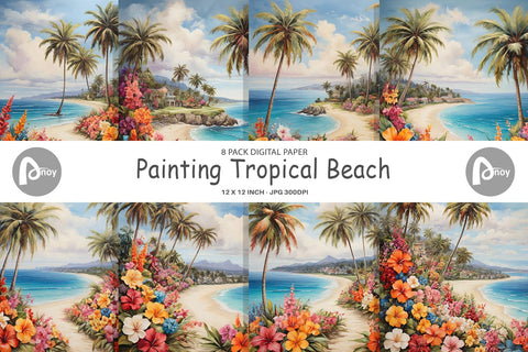 Digital Paper Painting Tropical Beach Digital Pattern artnoy 