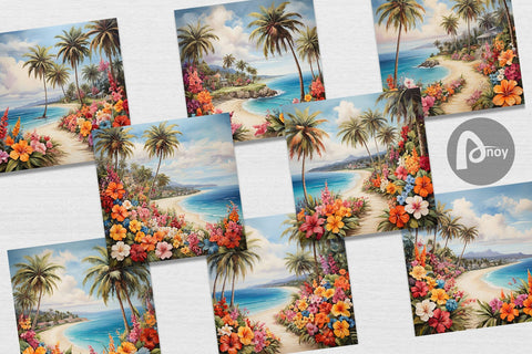 Digital Paper Painting Tropical Beach Digital Pattern artnoy 