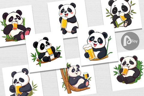 Digital Paper Panda Beer Day Digital Pattern artnoy 