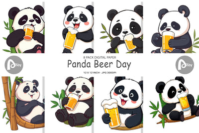 Digital Paper Panda Beer Day Digital Pattern artnoy 