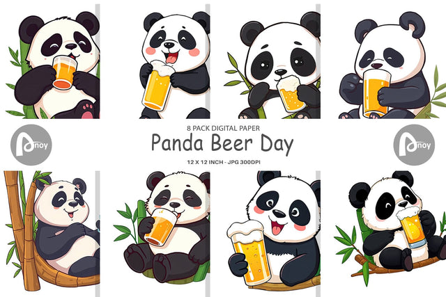 Digital Paper Panda Beer Day Digital Pattern artnoy 