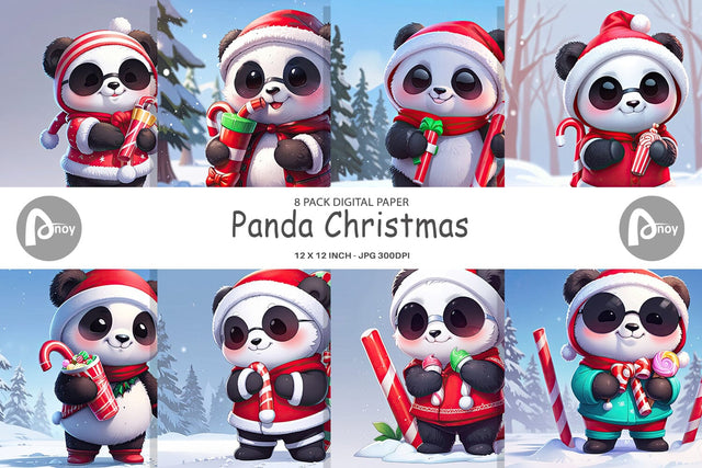 Digital Paper Panda Christmas Digital Pattern artnoy 