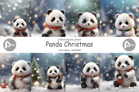 Digital Paper Panda Christmas Digital Pattern artnoy 