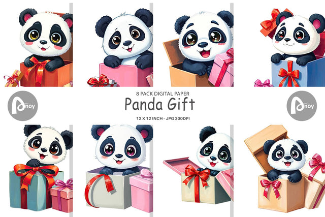 Digital Paper Panda Gift Digital Pattern artnoy 