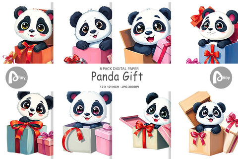 Digital Paper Panda Gift Digital Pattern artnoy 