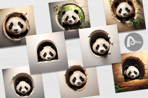 Digital Paper Panda Peeks from Wall Digital Pattern artnoy 