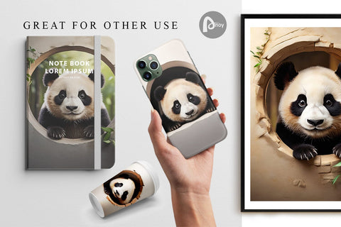 Digital Paper Panda Peeks from Wall Digital Pattern artnoy 