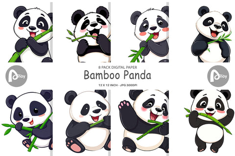 Digital Paper Panda with Bamboo Digital Pattern artnoy 