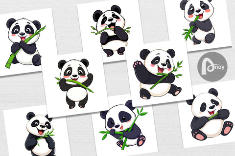 Digital Paper Panda with Bamboo Digital Pattern artnoy 