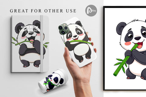 Digital Paper Panda with Bamboo Digital Pattern artnoy 