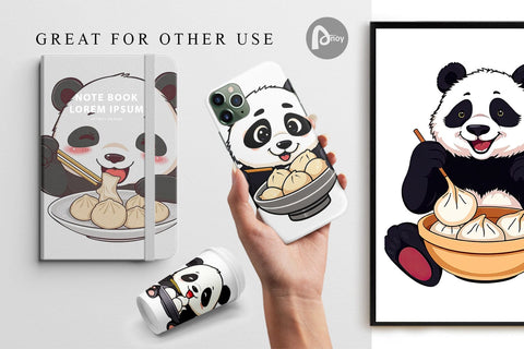 Digital Paper Panda with Dumplings Digital Pattern artnoy 
