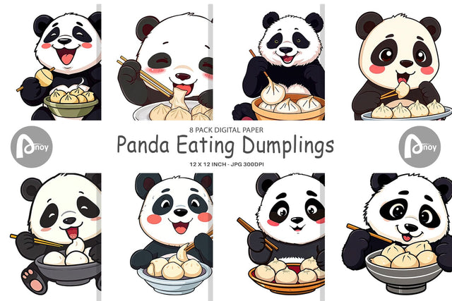 Digital Paper Panda with Dumplings Digital Pattern artnoy 