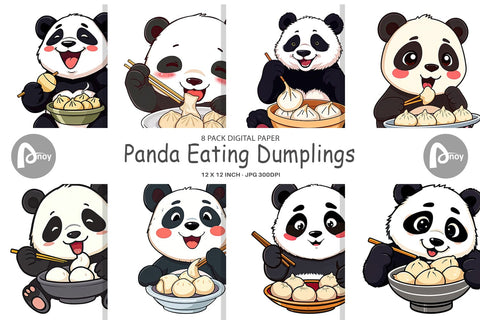 Digital Paper Panda with Dumplings Digital Pattern artnoy 