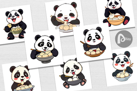 Digital Paper Panda with Dumplings Digital Pattern artnoy 