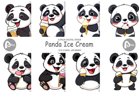 Digital Paper Panda with Ice Cream Digital Pattern artnoy 