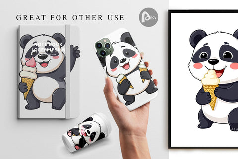 Digital Paper Panda with Ice Cream Digital Pattern artnoy 